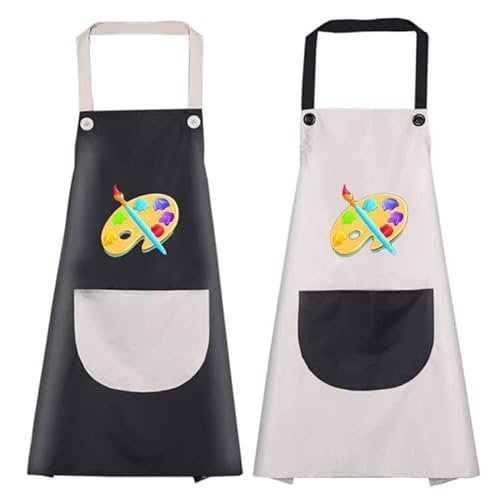 Puedno Malschürze Kinder, 2 Stück Kinderschürze Kinder Jungen Mädchen, Kinder Schürzen Set mit Taschen, Verstellbar Kinderschürze, Wasserdicht Malschürze für Basteln Backen Kochen von Puedno