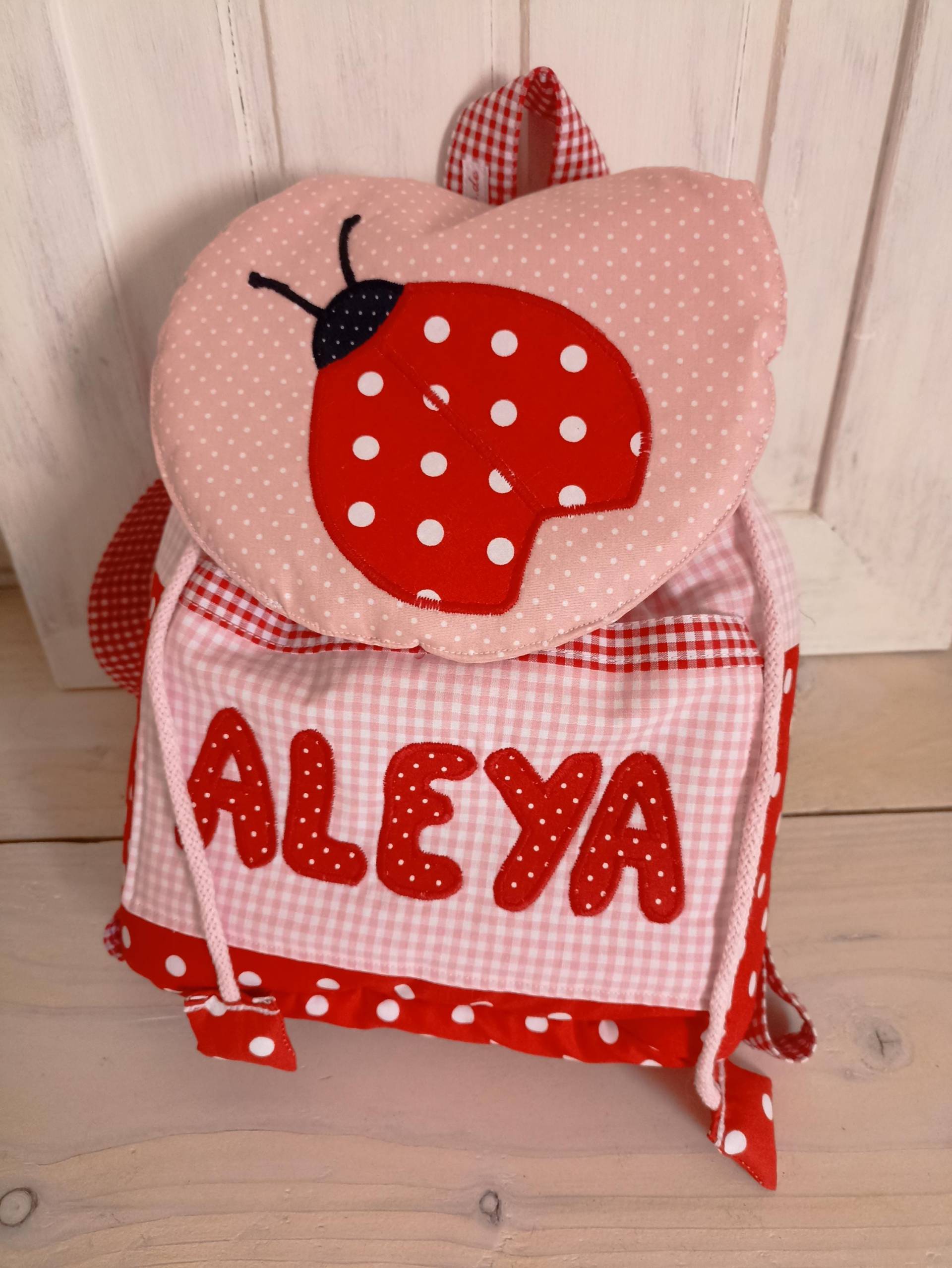Kindergarten Rucksack Marienkäfer Rot Rosa Mit Namen von PueppisWelt