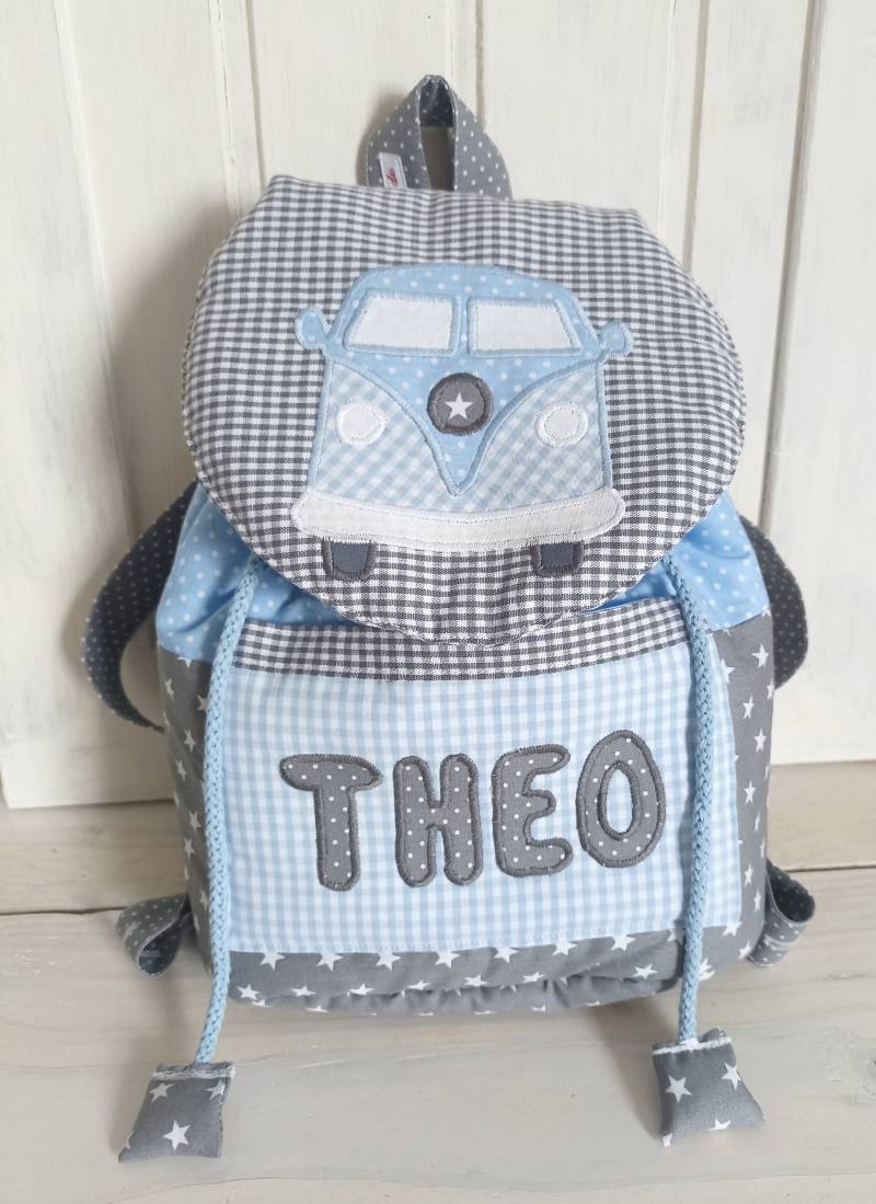Kindergarten Rucksack Mit Name Und Bulli Bus von PueppisWelt