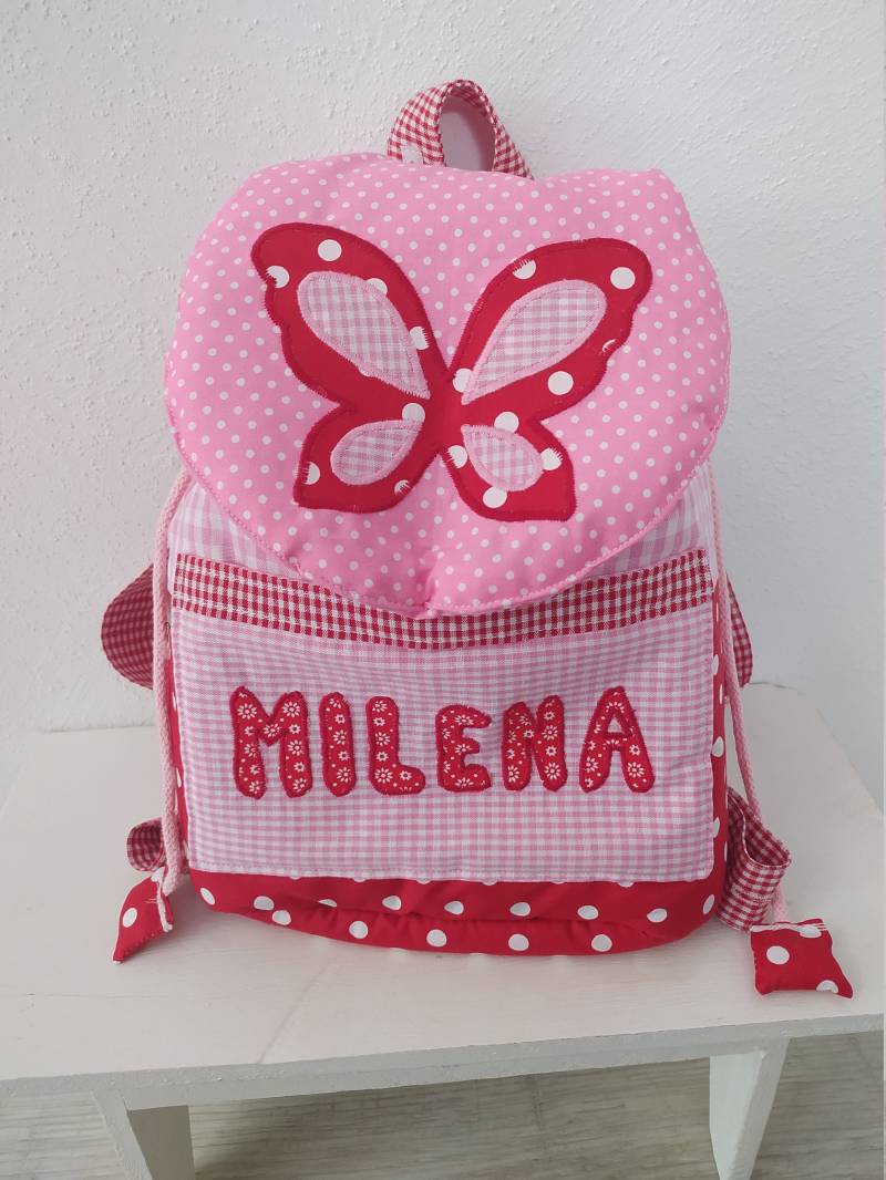 Kindergarten Rucksack Schmetterling in Rot Und Rosa Mit Wunschnamen von PueppisWelt