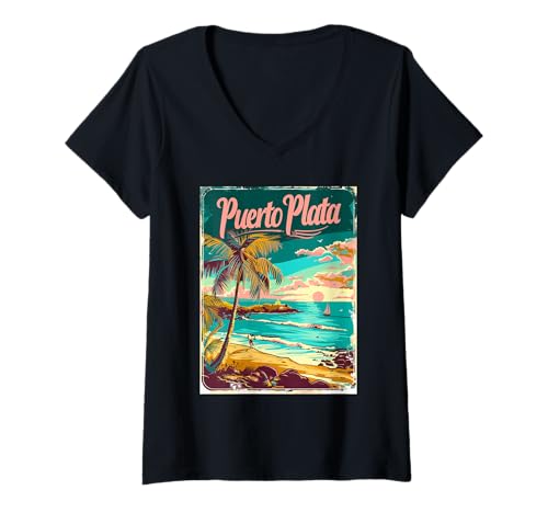 Damen Urlaub im tropischen Strandparadies in Puerto Plata T-Shirt mit V-Ausschnitt Damen Urlaub im tropischen Strandparadies in Puerto Plata T-Shirt mit V-Ausschnitt von Puerto Plata Beach Sunset Ocean Vibes