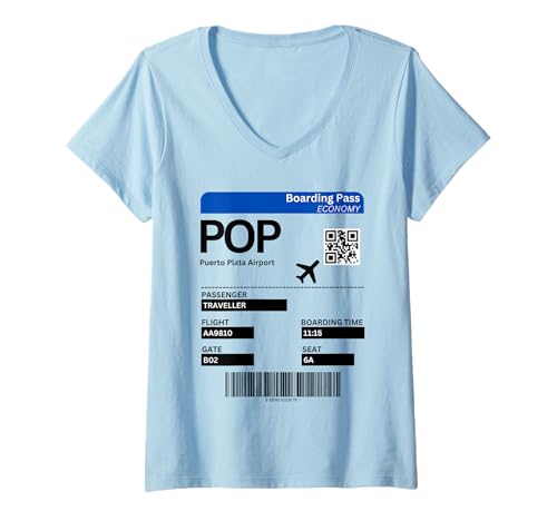 Damen Boarding Pass Puerto Plata Urlaub Dominikanische Republik T-Shirt mit V-Ausschnitt von Puerto Plata Urlaub Bekleidung & Geschenkidee