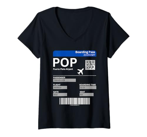 Damen Boarding Pass Puerto Plata Urlaub Dominikanische Republik T-Shirt mit V-Ausschnitt von Puerto Plata Urlaub Bekleidung & Geschenkidee