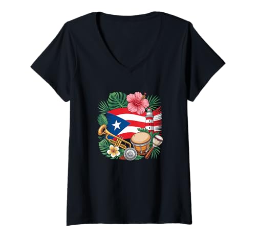 Damen Puerto Rico Boricua Coqui Frosch Taino Sun Puerto Rican Flagge T-Shirt mit V-Ausschnitt Damen Puerto Rico Boricua Coqui Frosch Taino Sun Puerto Rican Flagge T-Shirt mit V-Ausschnitt von Puerto Rican Flag Lover - DressedForDuty