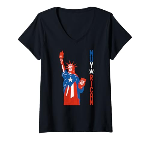 Damen Nuyorican New York Flagge von Puerto Rico Taino Boricua T-Shirt mit V-Ausschnitt von Puerto Rican Flag NY Price Hispanic Heritage Month