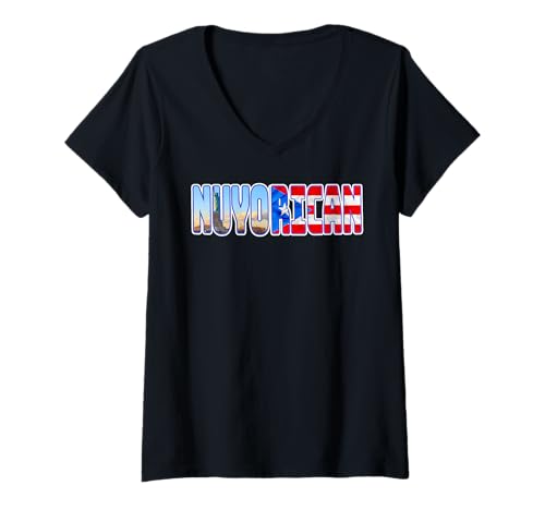 Damen Nuyorican New York Flagge von Puerto Rico Taino Boricua T-Shirt mit V-Ausschnitt Damen Nuyorican New York Flagge von Puerto Rico Taino Boricua T-Shirt mit V-Ausschnitt von Puerto Rican Flag NYC Hispanic Heritage Month
