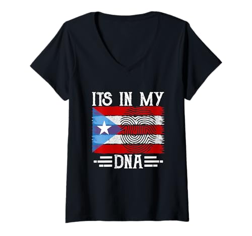 Damen It's In My DNA Puerto Rico Flag Fingerprint T-Shirt mit V-Ausschnitt Damen It's In My DNA Puerto Rico Flag Fingerprint T-Shirt mit V-Ausschnitt von Puerto Rican Heritage Pride Culture Identity