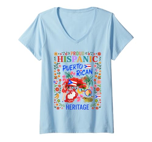 Damen Puerto Rico Flagge Frauen Idee Herencia Hispana Puertorriqueña T-Shirt mit V-Ausschnitt von Puerto Rican Hispanic Heritage Month Idea For Kids
