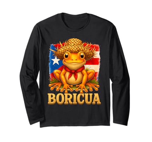 Boricua Coqui Frosch Taino Puerto Rico Puerto Rico Flagge Kinder Langarmshirt von Puerto Rican Hispanic Heritage Puerto Rico Apparel