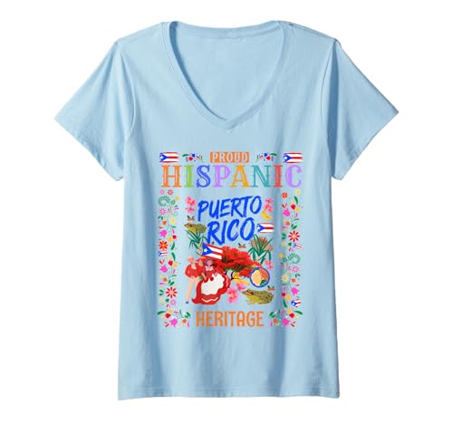 Damen Idee für Kleinkinder mit Flagge von Puerto Rico und Flagge von Boricua T-Shirt mit V-Ausschnitt von Puerto Rican Hispanic Heritage month Kids Ideas