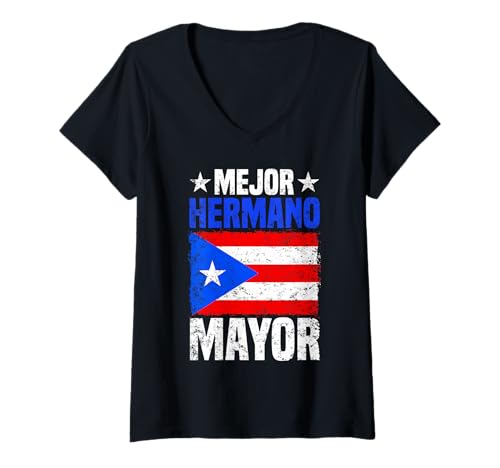 Damen Mutige Botschaft des Bürgermeisters von Puerto Rico, Mejor Hermano T-Shirt mit V-Ausschnitt Damen Mutige Botschaft des Bürgermeisters von Puerto Rico, Mejor Hermano T-Shirt mit V-Ausschnitt von Puerto Rico Best Older Brother Pride