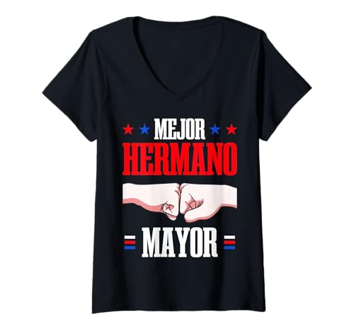 Damen Puerto Rico Mejor Hermano Bürgermeister älterer Bruder Stolz T-Shirt mit V-Ausschnitt Damen Puerto Rico Mejor Hermano Bürgermeister älterer Bruder Stolz T-Shirt mit V-Ausschnitt von Puerto Rico Brother Pride USA Edition