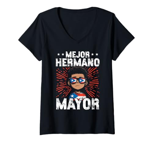 Damen Puerto Rico Mejor Hermano Bürgermeister Puerto Rico Pride T-Shirt mit V-Ausschnitt von Puerto Rico Family Pride Brotherhood