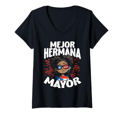 Damen Puerto Rico Mejor Hermana Bürgermeister Schwester Pride Feier T-Shirt mit V-Ausschnitt von Puerto Rico Family Sister Pride Celebration