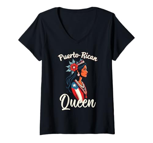 Damen Puerto Rico Flag T-Shirt mit V-Ausschnitt von Puerto Rico Flagge puertoricanische Mädchenland