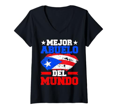Damen Puerto Rico Mejor Abuelo Del Mundo Grandfather Pride T-Shirt mit V-Ausschnitt von Puerto Rico Grandfather Pride Heritage