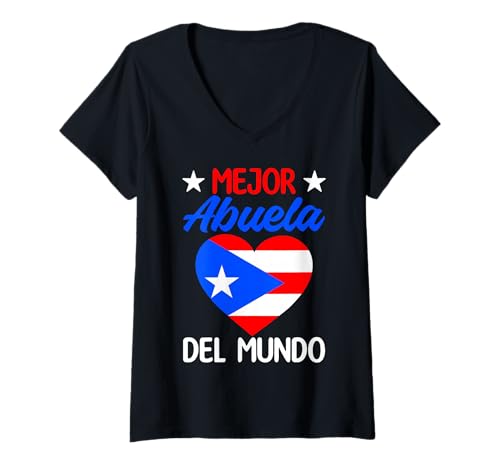 Damen Puerto Rico Mejor Abuela Del Mundo Celebration Heart T-Shirt mit V-Ausschnitt von Puerto Rico Grandmother Pride Forever