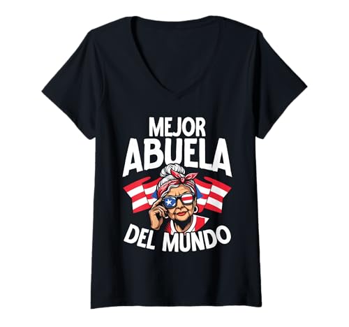 Damen Puerto Rico Mejor Abuela Del Mundo Du feierst sie T-Shirt mit V-Ausschnitt von Puerto Rico Grandmother Pride Heritage