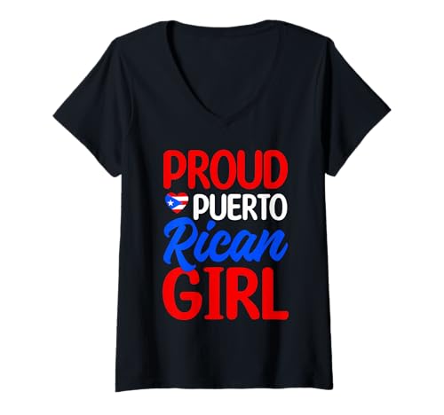 Damen Stolzes puertoricanisches Mädchen Puerto Rico Pride Jugendflagge T-Shirt mit V-Ausschnitt von Puerto Rico Heritage Pride Collective
