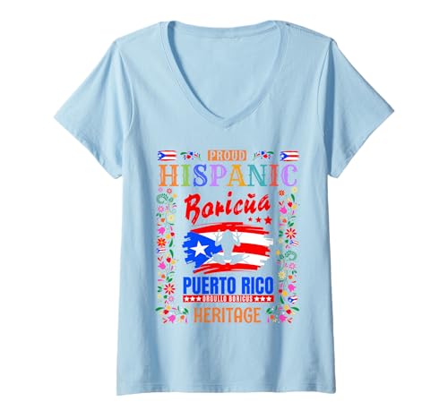 Damen Puertoricanische Flagge, Heritage-Outfit-Idee für Kinder, Boricua-Flagge T-Shirt mit V-Ausschnitt von Puerto Rico Hispanic Heritage Ideas For Toddlers