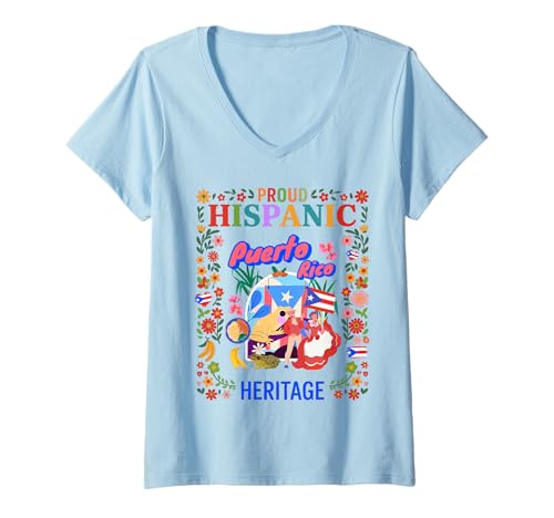 Damen Idee für Damen mit puertoricanischer Flagge Herencia Hispana Puertorriqueña T-Shirt mit V-Ausschnitt von Puerto Rico Hispanic Heritage Kids & Toddler Ideas
