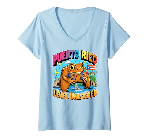 Damen Spieler Coqui Frog, Spieler in Puerto Rico, Level Unlocked T-Shirt mit V-Ausschnitt Damen Spieler Coqui Frog, Spieler in Puerto Rico, Level Unlocked T-Shirt mit V-Ausschnitt von Puerto Rico Level Unlocked by NLTS