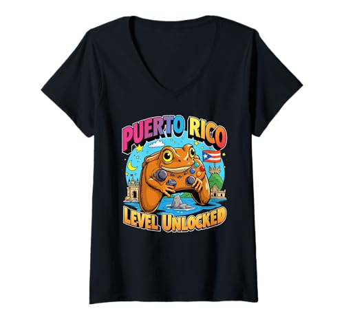 Damen Spieler Coqui Frog, Spieler in Puerto Rico, Level Unlocked T-Shirt mit V-Ausschnitt Damen Spieler Coqui Frog, Spieler in Puerto Rico, Level Unlocked T-Shirt mit V-Ausschnitt von Puerto Rico Level Unlocked by NLTS