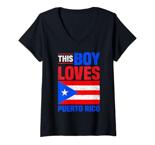 Damen This Boy Loves Puerto Rico Flagge T-Shirt mit V-Ausschnitt von Puerto Rico Love Flag Edition Series