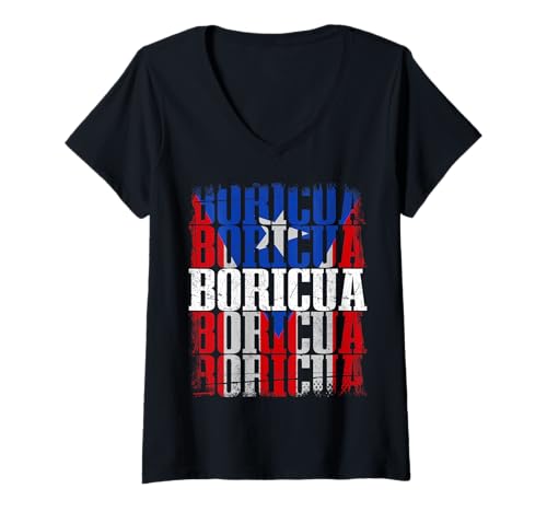 Damen Puerto Rico Boricua Boricua Boricua Farbflaggenausgabe T-Shirt mit V-Ausschnitt Damen Puerto Rico Boricua Boricua Boricua Farbflaggenausgabe T-Shirt mit V-Ausschnitt von Puerto Rico Pride Nation Flag Colors