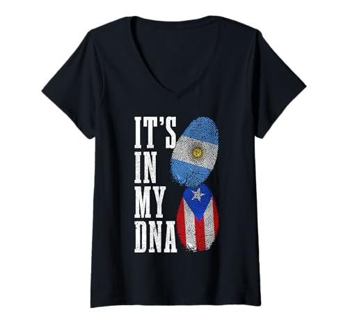 Damen Puerto Rico Argentina It's In My DNA Pride Puerto Rican Roots T-Shirt mit V-Ausschnitt von Puerto Rico & Argentina - It's In My DNA