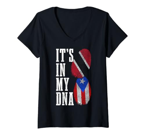 Damen Puerto Rico Trinidad Tobago Es ist in Meinem DNA-Stolz Puertoricaner T-Shirt mit V-Ausschnitt von Puerto Rico & Trinidad Tobago - It's In My DNA