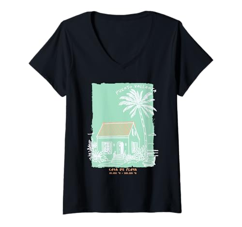 Damen Puerto Vallarta Mexiko Souvenir Jalisco Vintage Beach T-Shirt mit V-Ausschnitt von Puerto Vallarta Mexico Souvenirs