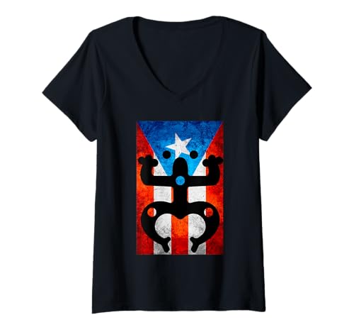 Damen Puerto Rico Coqui Taino Design Puertorikanische Flagge für Boricuas T-Shirt mit V-Ausschnitt Damen Puerto Rico Coqui Taino Design Puertorikanische Flagge für Boricuas T-Shirt mit V-Ausschnitt von Puertorican pride for Men Woman