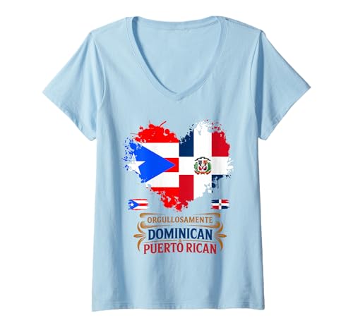 Damen Dominikanische und puertoricanische Flagge Idee für Kinder Dominicano T-Shirt mit V-Ausschnitt von Puertorriqueña Dominicana Hispanic Ideas For Women