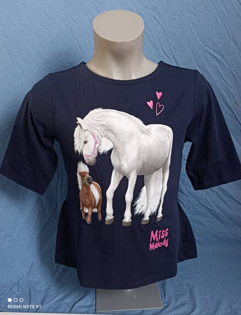 Püttmann Miss Melody Shirt Mädchen Pferd in grau und navy von Püttmann