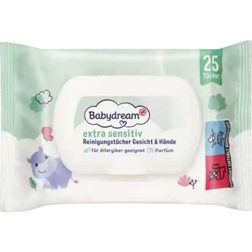 Babydream Extra sensitive Reinigungstücher Gesicht & Hände Feuchttücher Tücher 25 Stück von Pufai