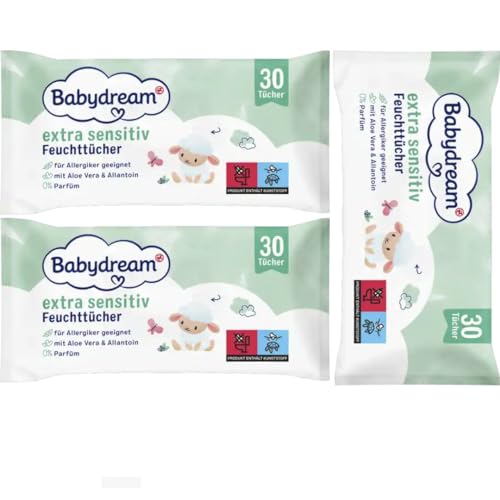 Babydream extra sensitive Feuchttücher Tücher 30 Stück x 3 Packs Babydream extra sensitive Feuchttücher Tücher 30 Stück x 3 Packs von Pufai