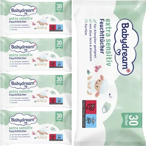 Babydream extra sensitive Feuchttücher Tücher 30 Stück x 5 Packs von Pufai