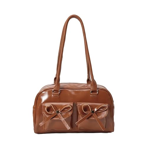 Pufei Leder -Einkaufstasche Bogen Geldbeutel Umhängetasche Ästhetische Handtasche Geldbeutel Damen Achselbeutel Bowlingtasche für Frauen von Pufei