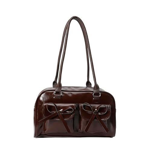 Pufei Leder -Einkaufstasche Bogen Geldbeutel Umhängetasche Ästhetische Handtasche Geldbeutel Damen Achselbeutel Bowlingtasche für Frauen von Pufei