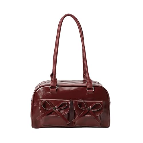 Pufei Leder -Einkaufstasche Bogen Geldbeutel Umhängetasche Ästhetische Handtasche Geldbeutel Damen Achselbeutel Bowlingtasche für Frauen von Pufei