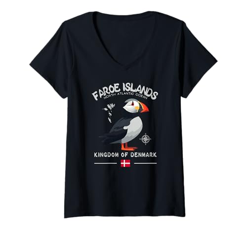 Damen Flagge der Färöer-Inseln Papageientaucher Vogel Königreich Dänemark T-Shirt mit V-Ausschnitt Damen Flagge der Färöer-Inseln Papageientaucher Vogel Königreich Dänemark T-Shirt mit V-Ausschnitt von Puffin Bird Faroe Islands Denmark Souvenir