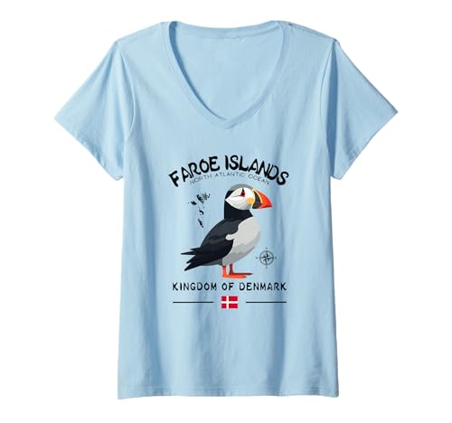 Damen Färöer Inseln Papageientaucher Vogel Flagge Dänemark T-Shirt mit V-Ausschnitt Damen Färöer Inseln Papageientaucher Vogel Flagge Dänemark T-Shirt mit V-Ausschnitt von Puffin Bird Faroe Islands Denmark Souvenir