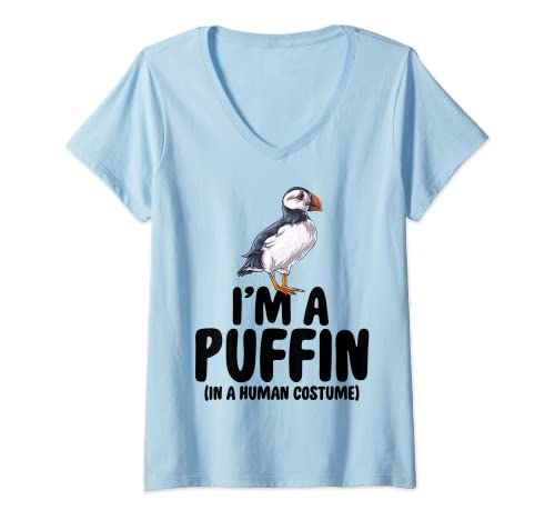 Damen Ich bin ein Papageientauchervogel, In einem menschlichen Kostüm T-Shirt mit V-Ausschnitt von Puffin MM Co