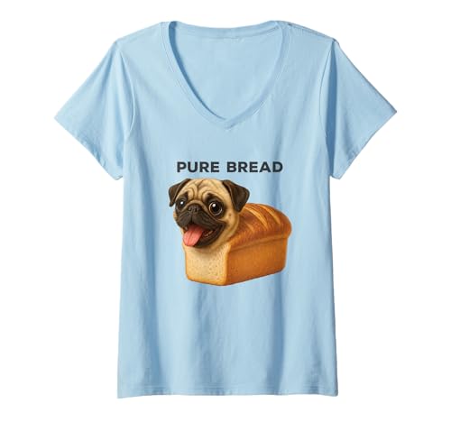 Damen Lustiges süßes Pug Loaf Dog Rolling Fatties von Pure Bread T-Shirt mit V-Ausschnitt von Pug Bruh Tees