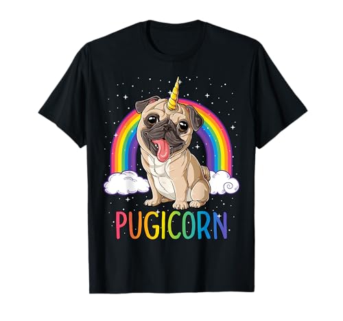 Pugicorn Mops Einhorn Mädchen Kinder Regenbogen Geschenk Weltraum Galaxie T-Shirt von Pug DU Clothing