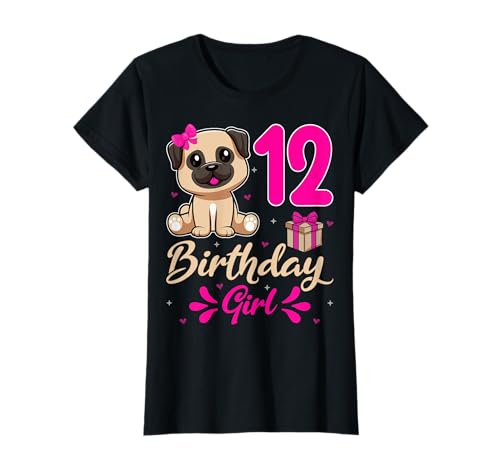 12 Years Old Cute Pug Dogs Lover 12th Birthday Girls T-Shirt von Pug Dogs Lover 12th Birthday Gifts Co.