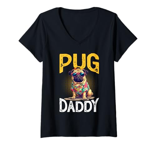 Damen Mops Hund T-Shirt mit V-Ausschnitt von Pug Gifts for Men and Women