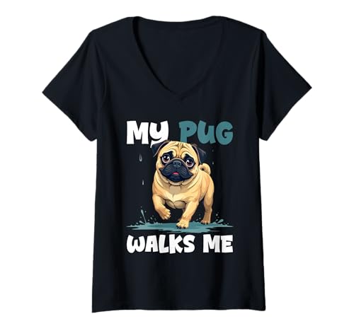 Damen Mops Hund T-Shirt mit V-Ausschnitt Damen Mops Hund T-Shirt mit V-Ausschnitt von Pug Gifts for Men and Women