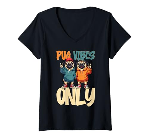 Damen Mops Hund T-Shirt mit V-Ausschnitt Damen Mops Hund T-Shirt mit V-Ausschnitt von Pug Gifts for Men and Women